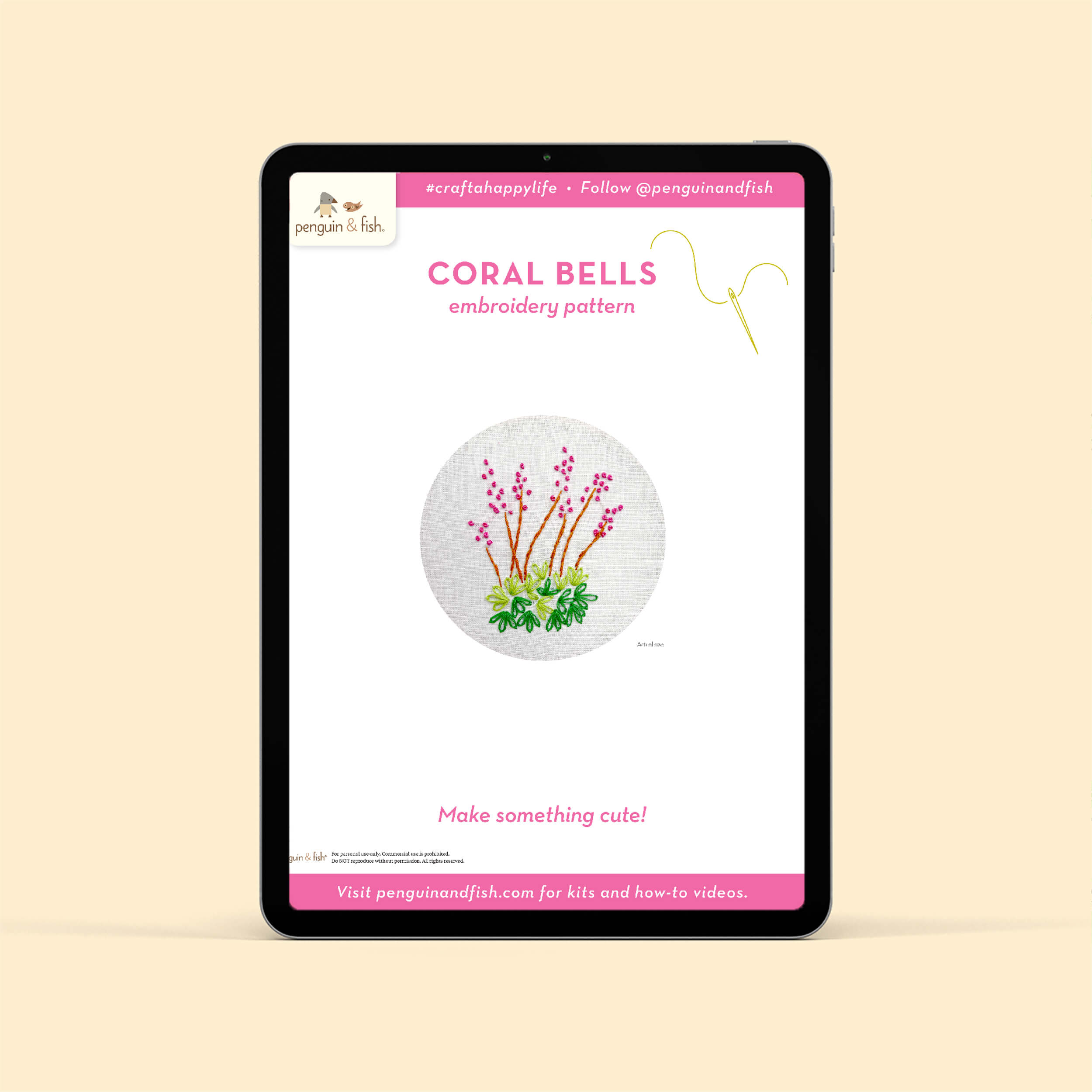 Coral Bells PDF embroidery pattern shown on a tablet