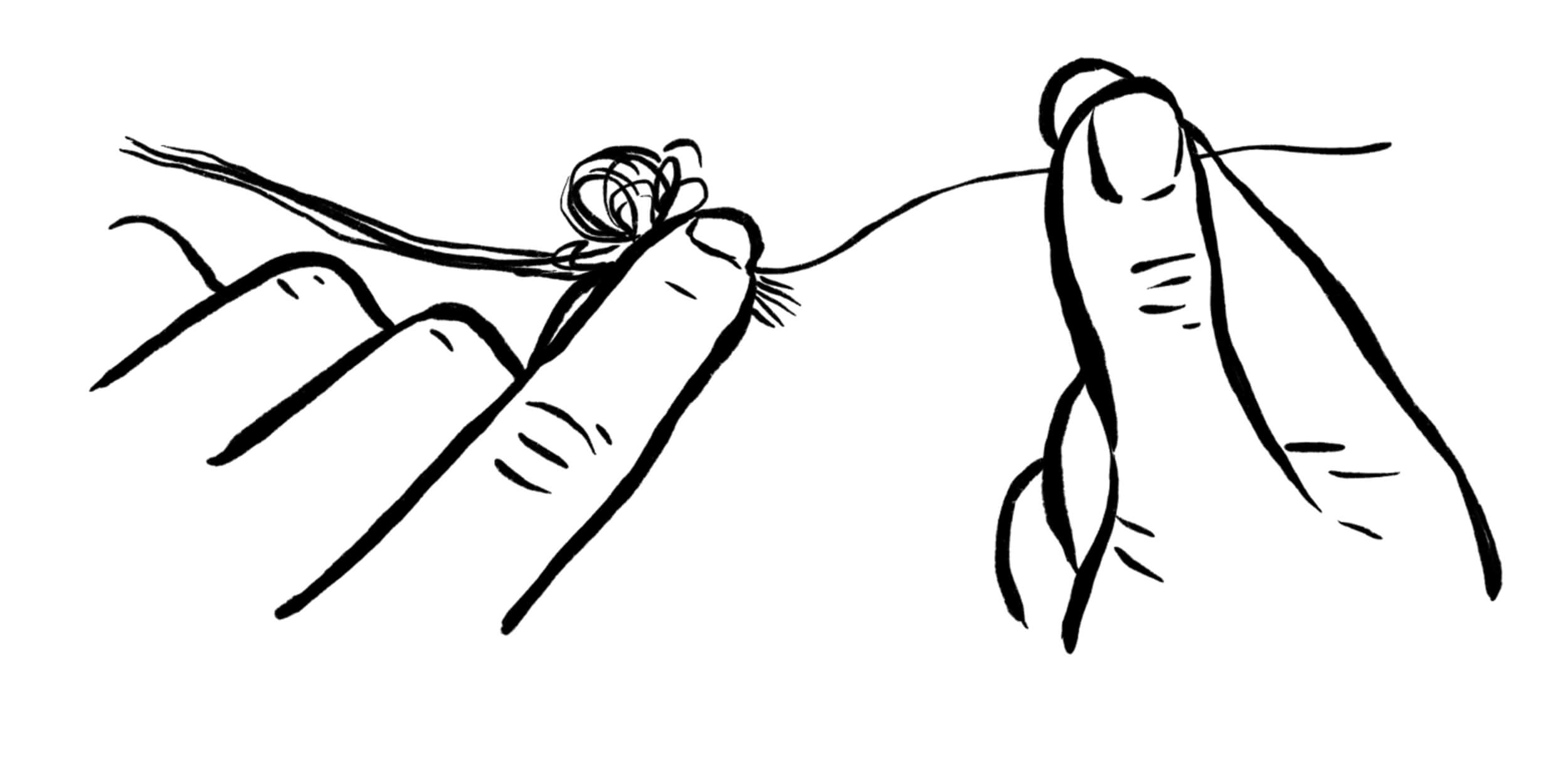 drawing of a hand pulling out one strand of embroidery floss