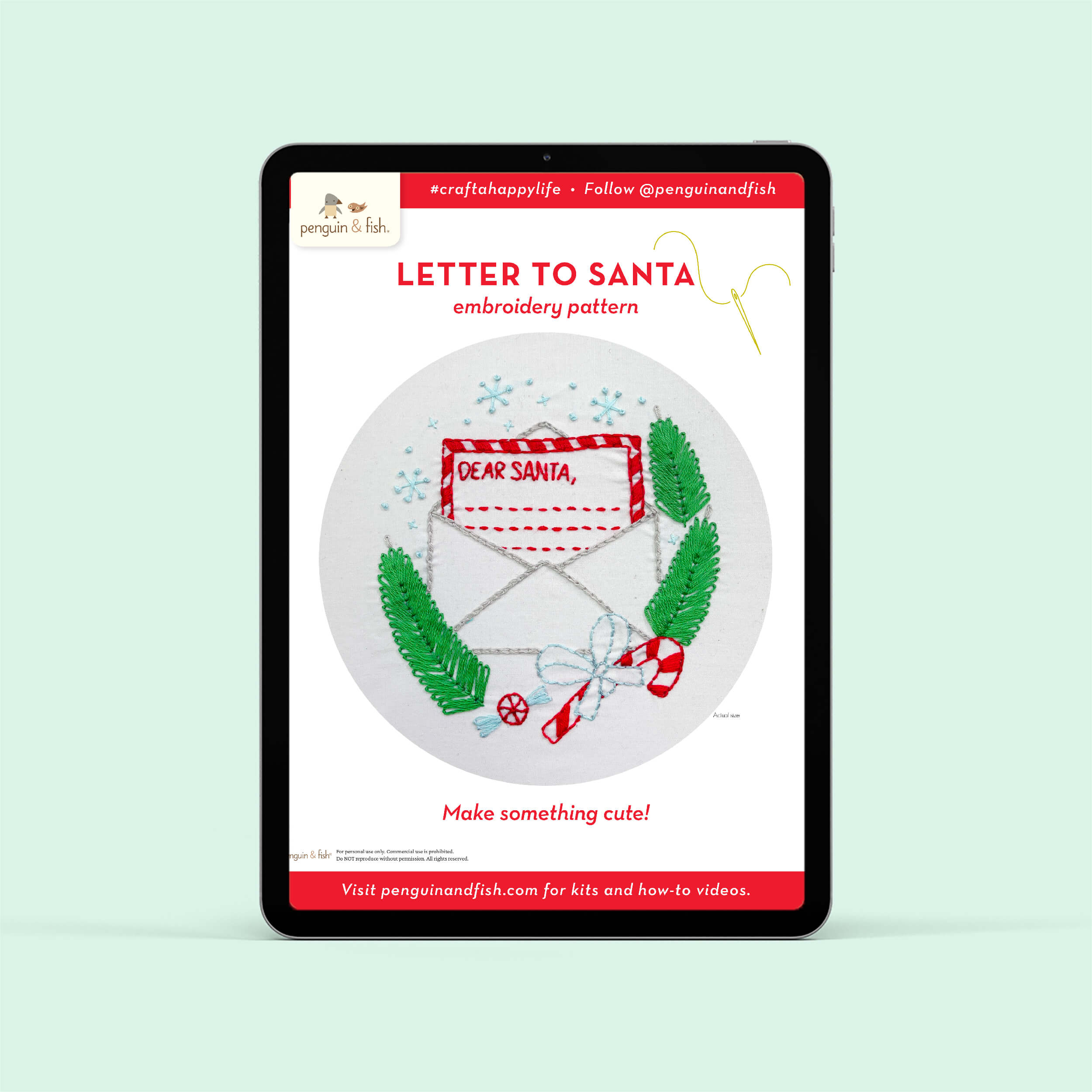 Letter to Santa PDF embroidery pattern shown on a tablet