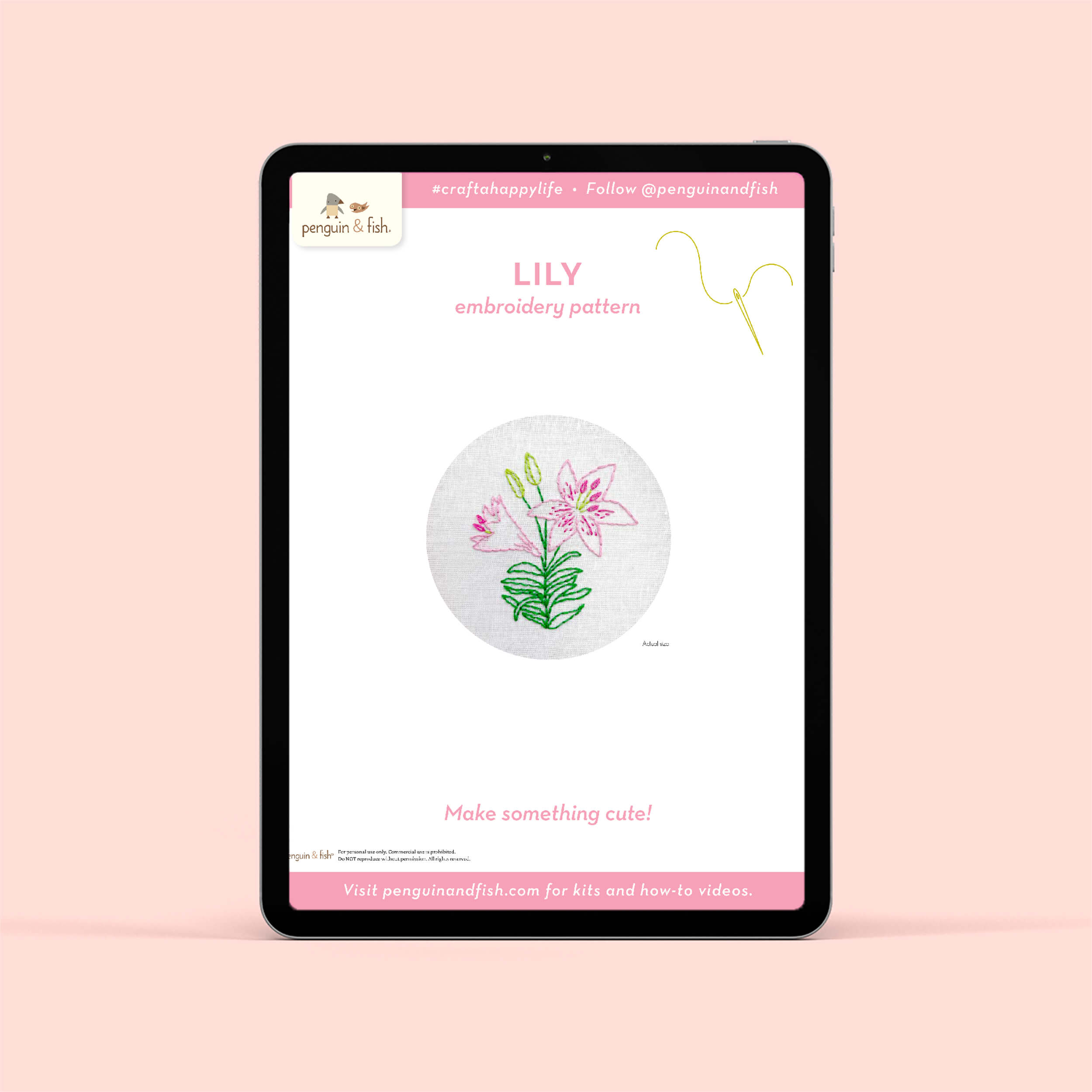 Lily PDF embroidery pattern shown on a tablet