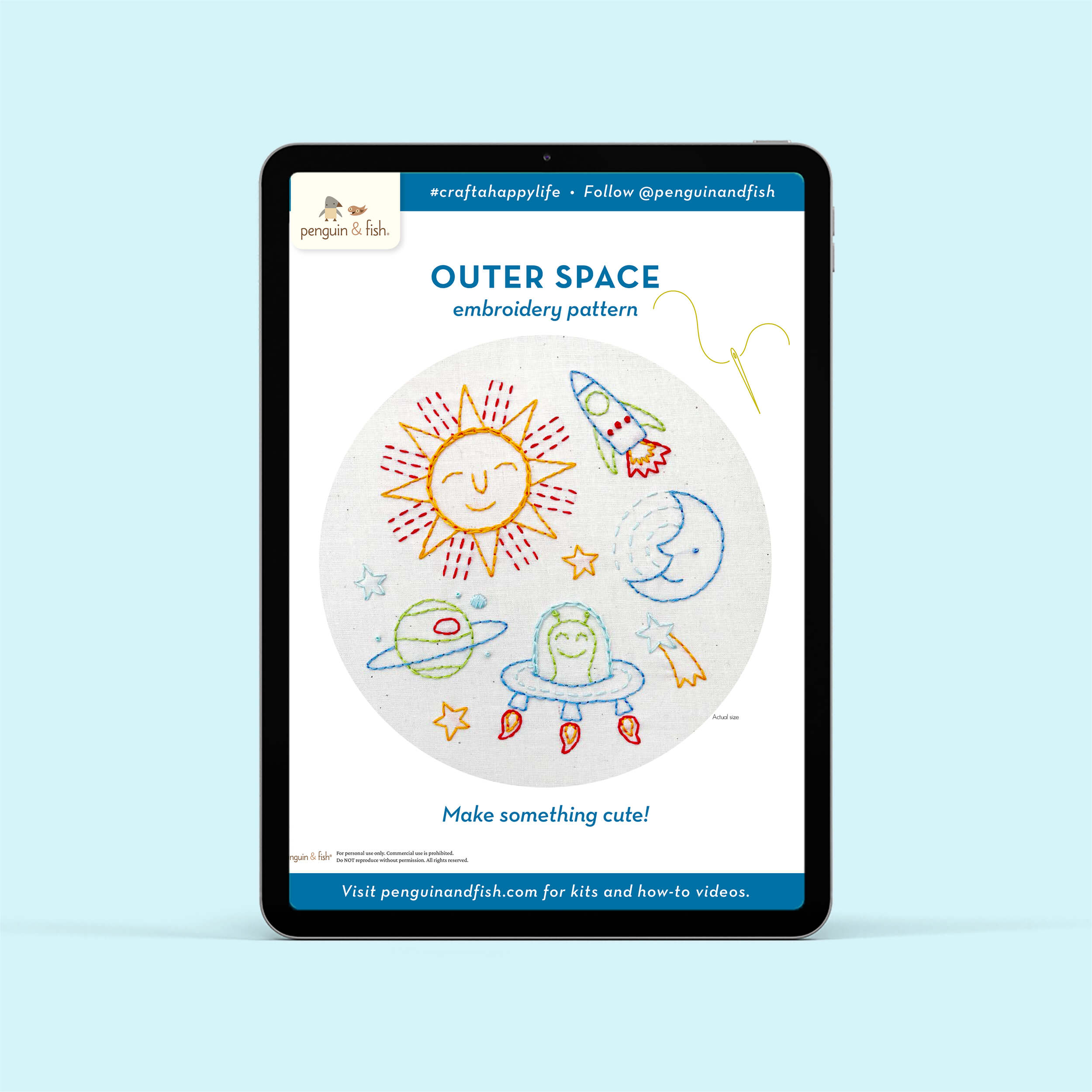 Outer Space PDF embroidery pattern shown on a tablet