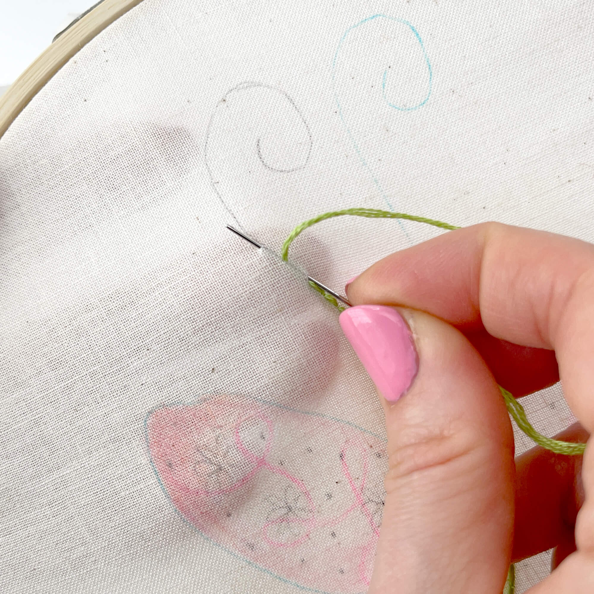 Sewing method for hand embroidery stitching