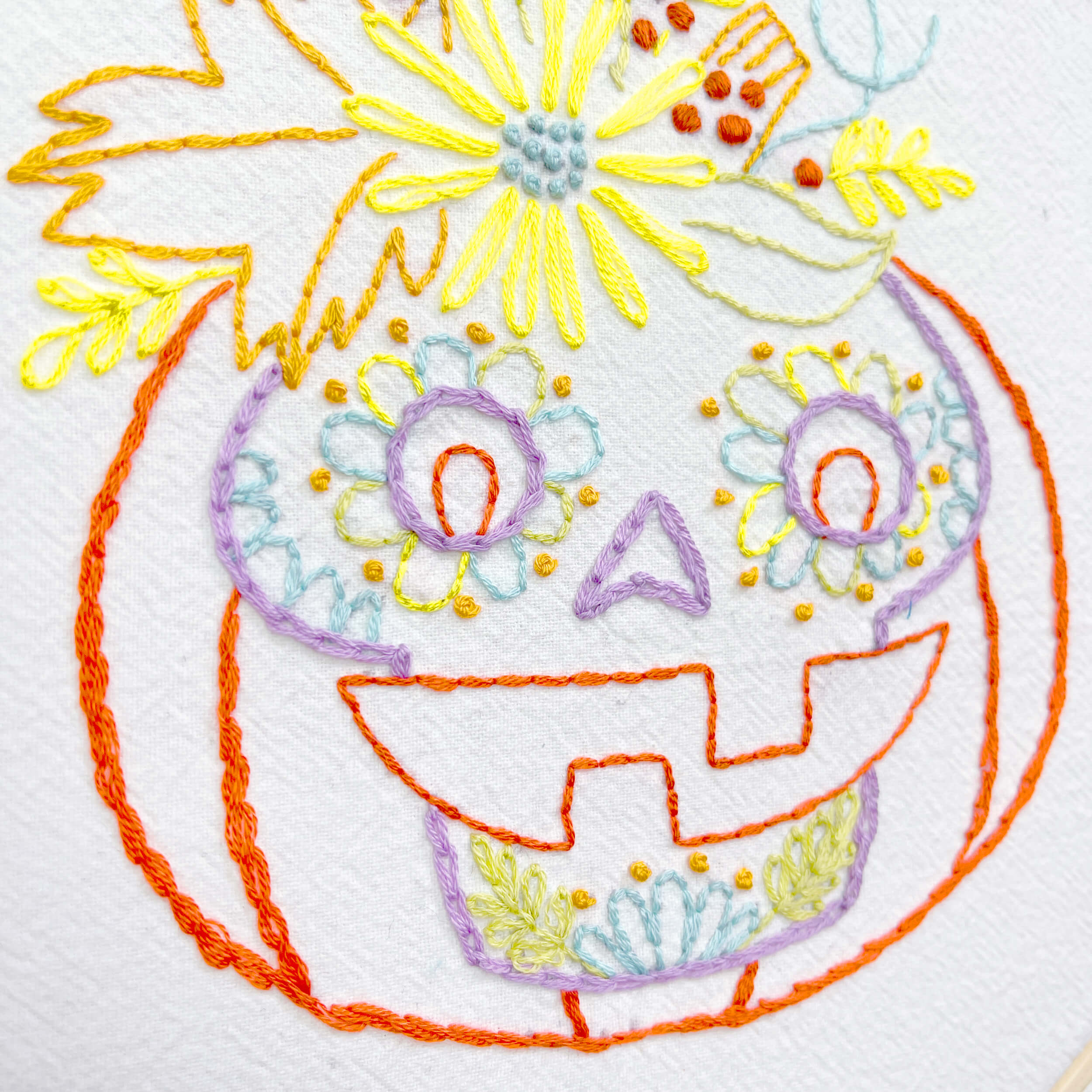 Sugar Skull-O'-Lantern embroidery pattern
