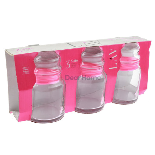 LAV Fresco 3-Piece Glass Food Storage Containers Set with Pink Locking Lids