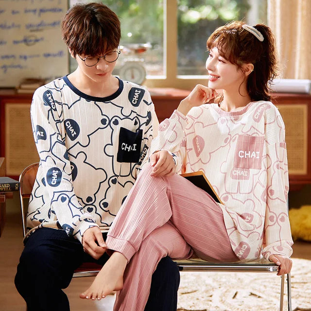 Flower Couple Cotton Pajamas