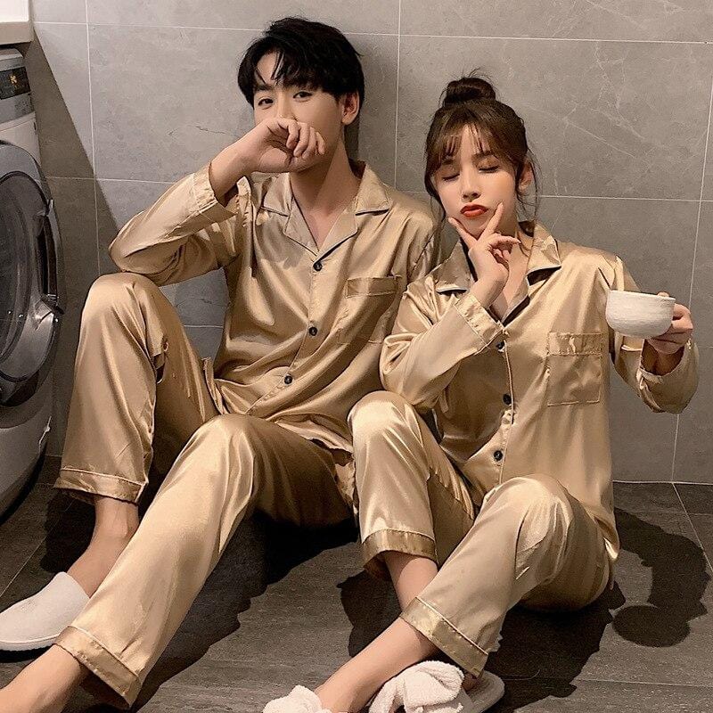 Matching silk pajamas for couples christmas