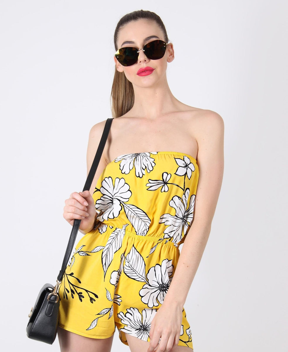 FLORAL BOOBTUBE JUMPSUIT - YELLOW – WELLE OFFICIAL