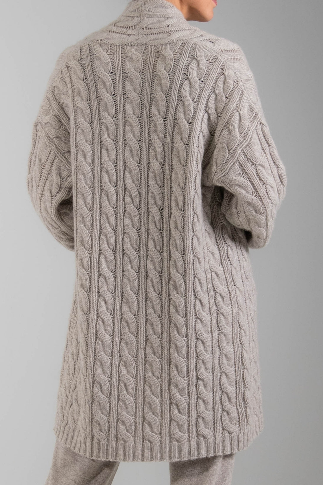 RECYCLED CASHMERE CABLE OPEN CARDIGAN