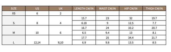 Shorts size guide