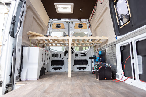 Initial stage bed installation in a van