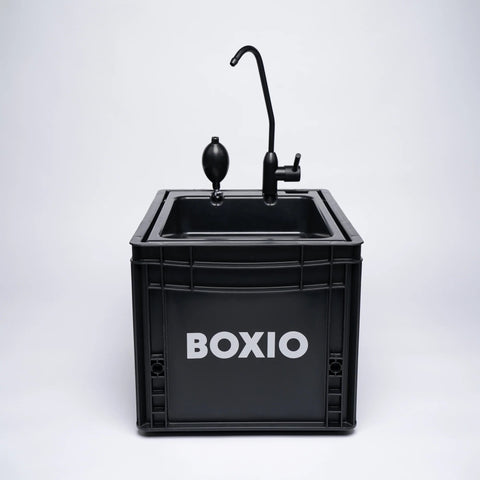 The BOXIO sink is one of many portable hygiene options for camping in nature