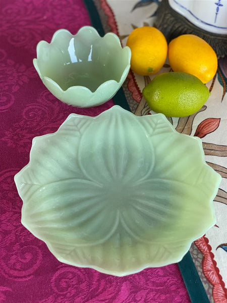 Vintage Jadeite Glass Lotus Leaf Plate and Bowl