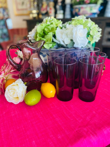 Blendo Juice Pitcher 4 Glasses Set Vintage West Virginia Glass - Ruby Lane