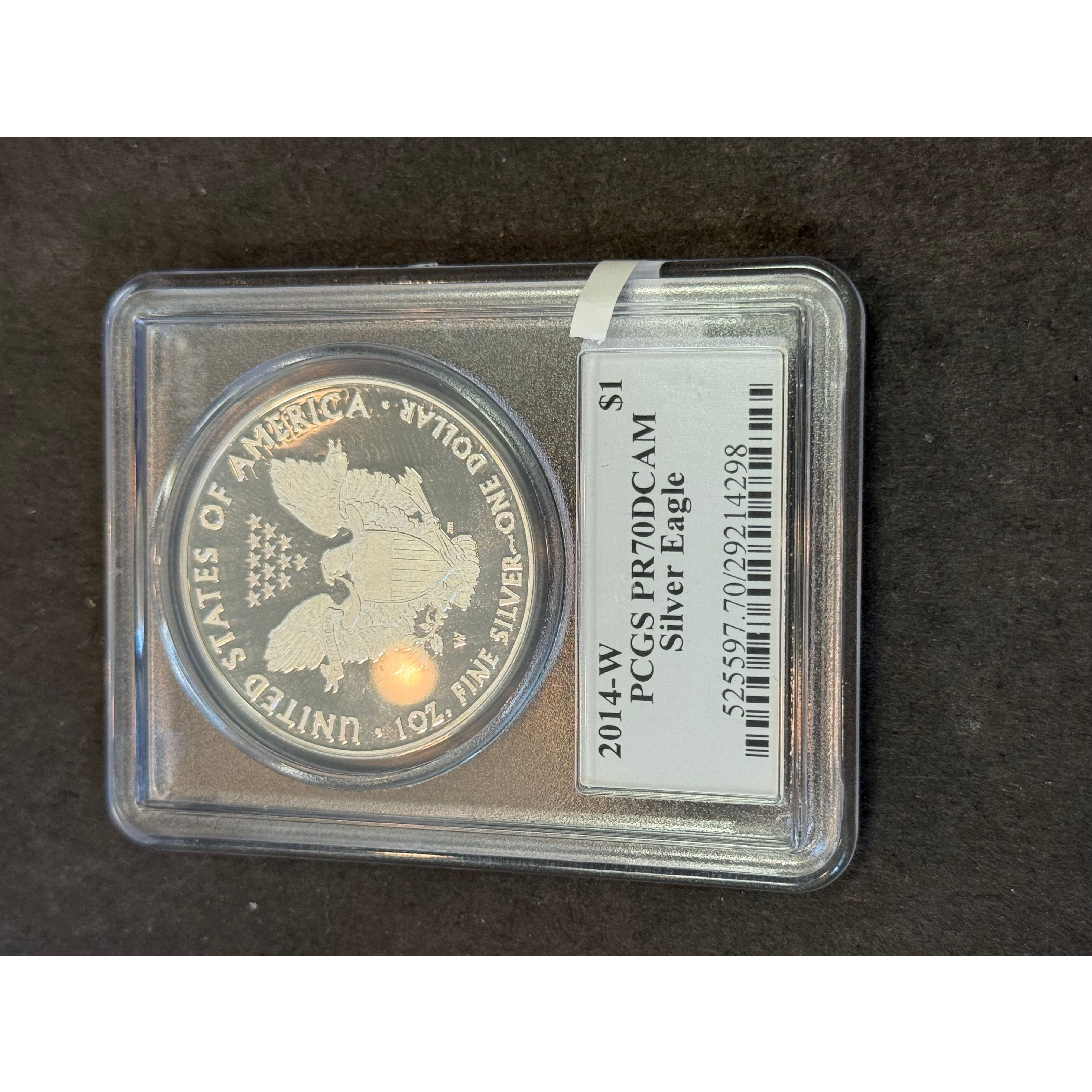 2014 W American Silver Eagle PR 70 DCAM $1 Coin Graded By PCGS