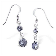 Long Dangle Lavander Crystal Silver Earrings