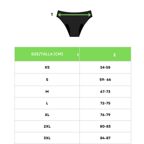 Tallas bikini menstrual size chart