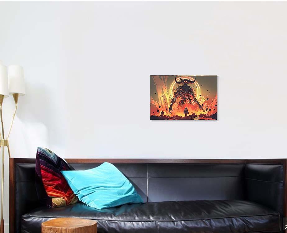 Knight Sword Facing Lava Demon Hell - Fantasy Canvas Art Wall Decor