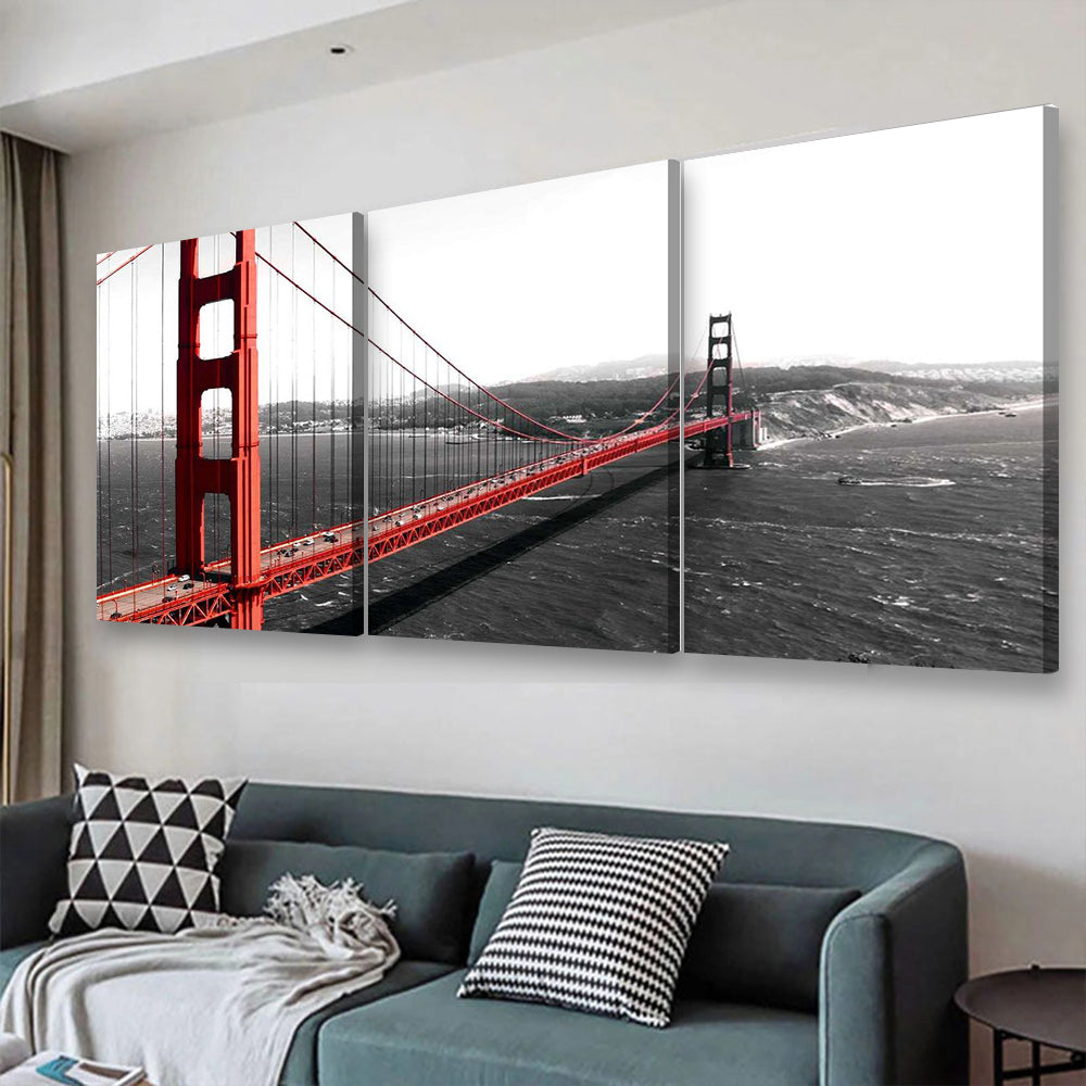 The Golden Gate Bridge On A Monochromatic Background Landscape - Canvas Print