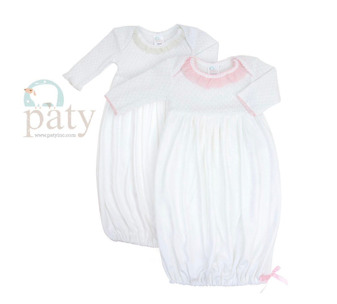Paty Knit/Pima Overlap Shoulder Gown w/ Chiffon PINK Ruffle