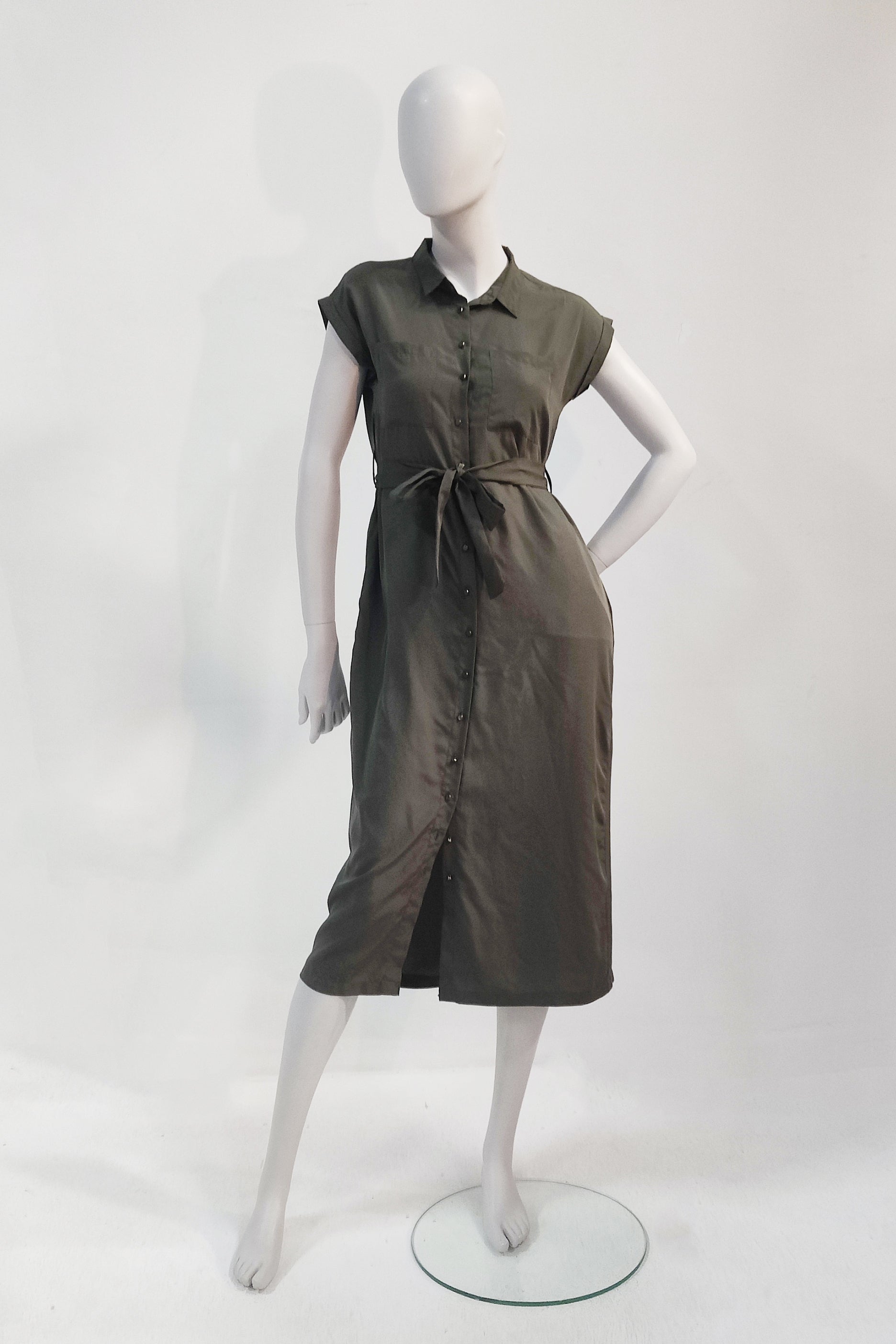 Womens Khaki Belted Dress (Eu36-38)