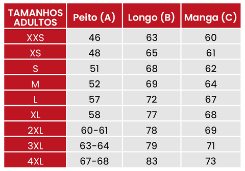 Guia de tamanhos Camisolas de Natal 605 adultos