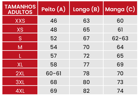 Guia de tamanhos Camisolas de Natal 626 adultos