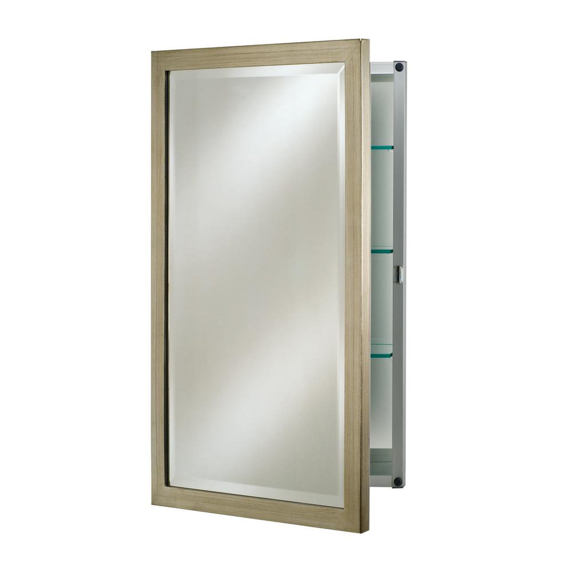 Afina Basix 16" x 22" Brushed Silver Recessed Left Or Right Hinged Single Door Beveled Mirror Medicine Cabinet