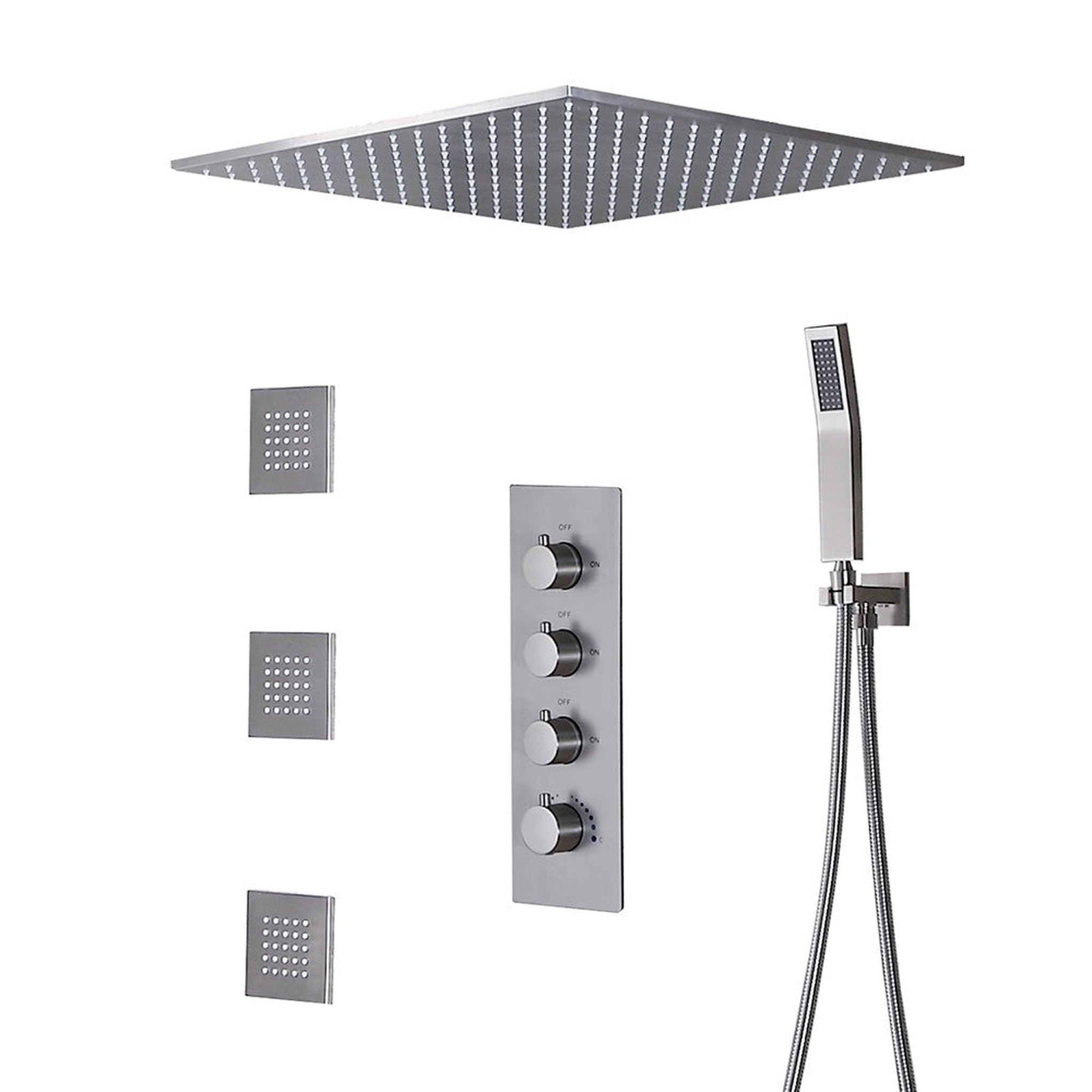 Fontana Ebikon Wall Mount Square Rainfall Matte Black Bathroom Shower Set