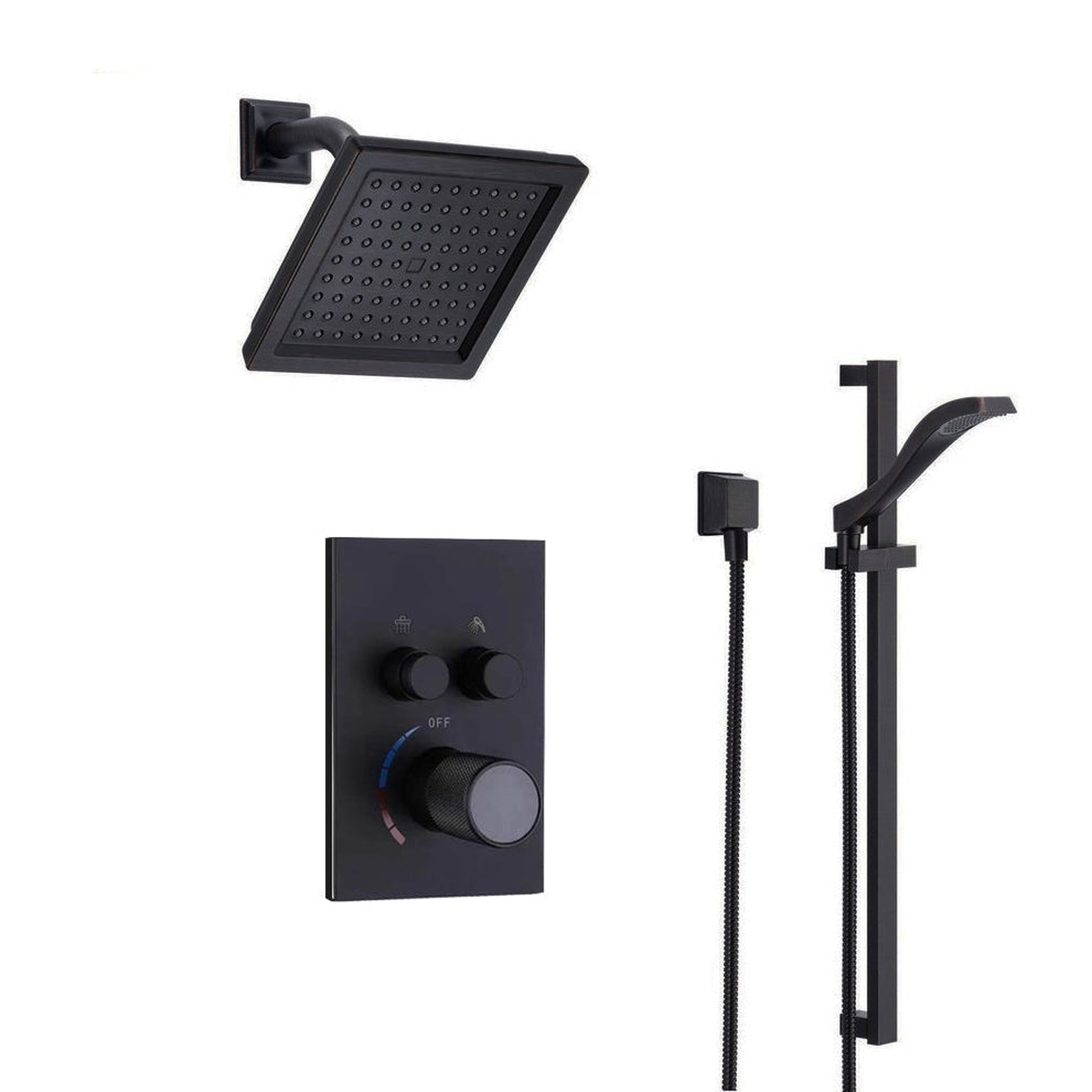 Fontana Ebikon Wall Mount Square Rainfall Matte Black Bathroom Shower Set