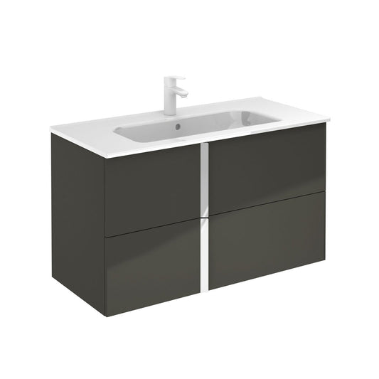 Royo Onix+ 40" x 18" Anthracite Modern Wall-mounted Vanity With 2 Drawers and Chrome Handle