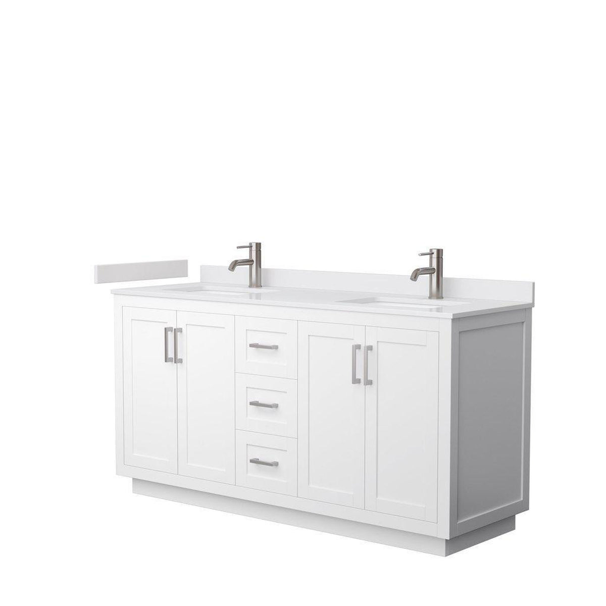 Wyndham Collection Miranda 66&quot; Double Bathroom White Vanity Set With White Cultured Marble Countertop, Undermount Square Sink, And Brushed Nickel Trim