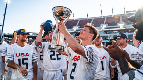 USA Lacrosse hoists the 2023 World Lacrosse Championship trophy