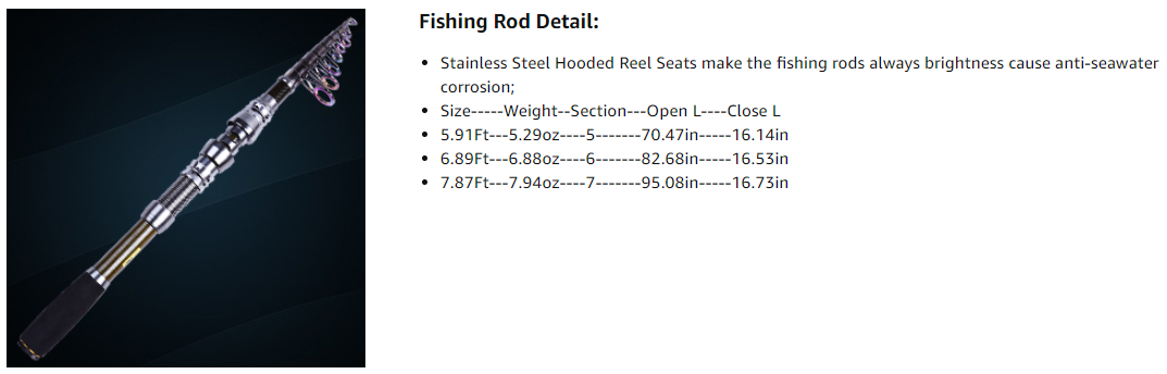 HOUKAI Fishing Supplies Telescopic Fishing Rod and Reel Combo Full