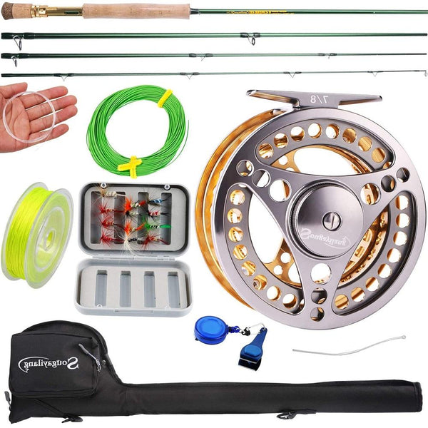 Sougayilang Fly Fishing Rods and Reels 5-sections Carbon Rod 5/6 Reels for  Trout Perch Fishing Suitable for Leisure Fishing