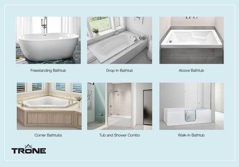 A photo of different types of bathtubs.