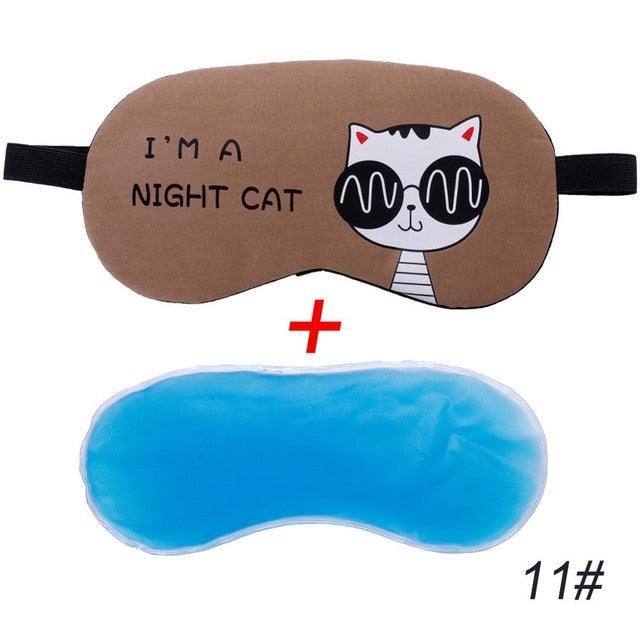 Cute Cat Cartoon Travel Sleep Mask - 11 With IceGel-Brown - Sleep Masks - Plushie Depot