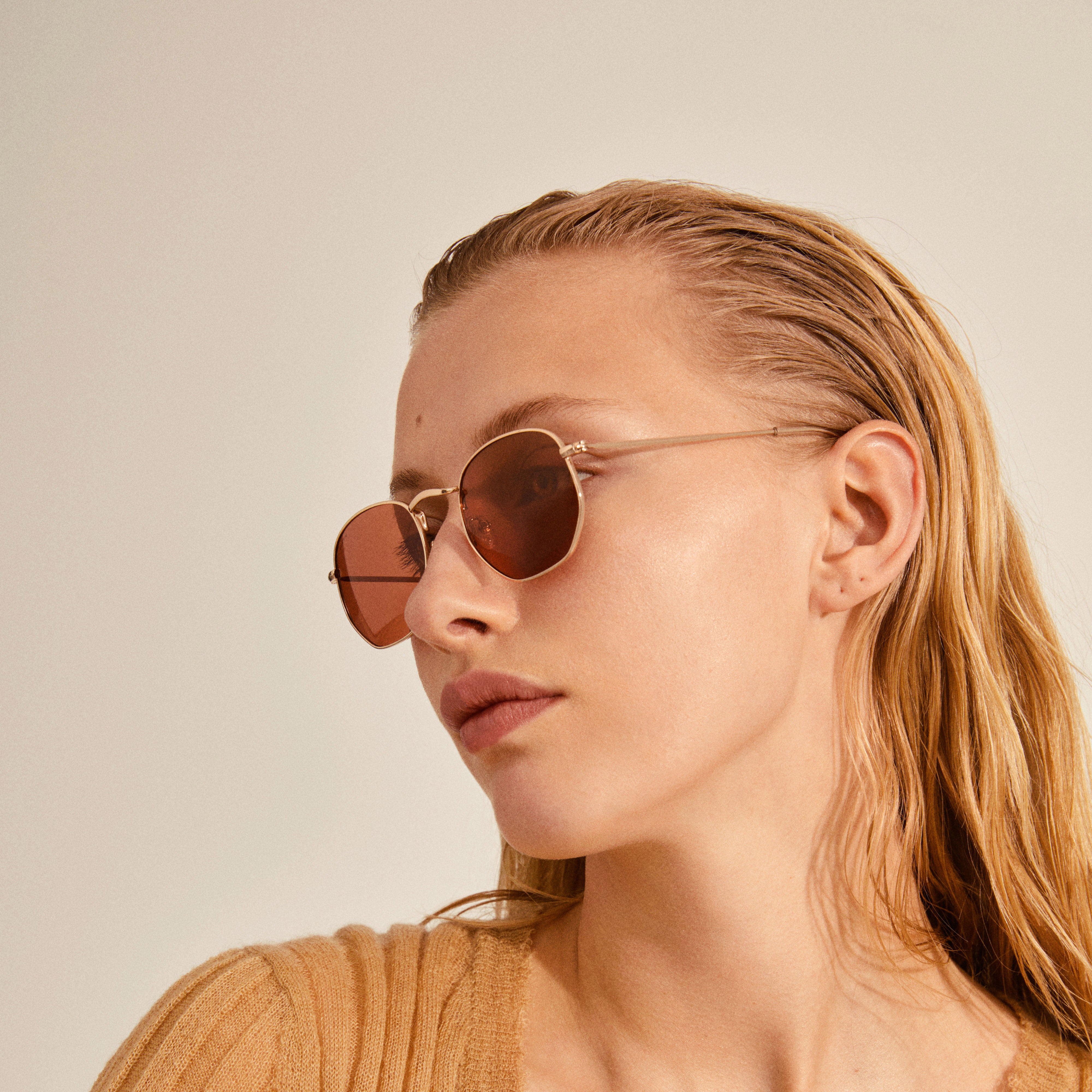 ROXANNE classic round shaped sunglasses, brown – Pilgrim