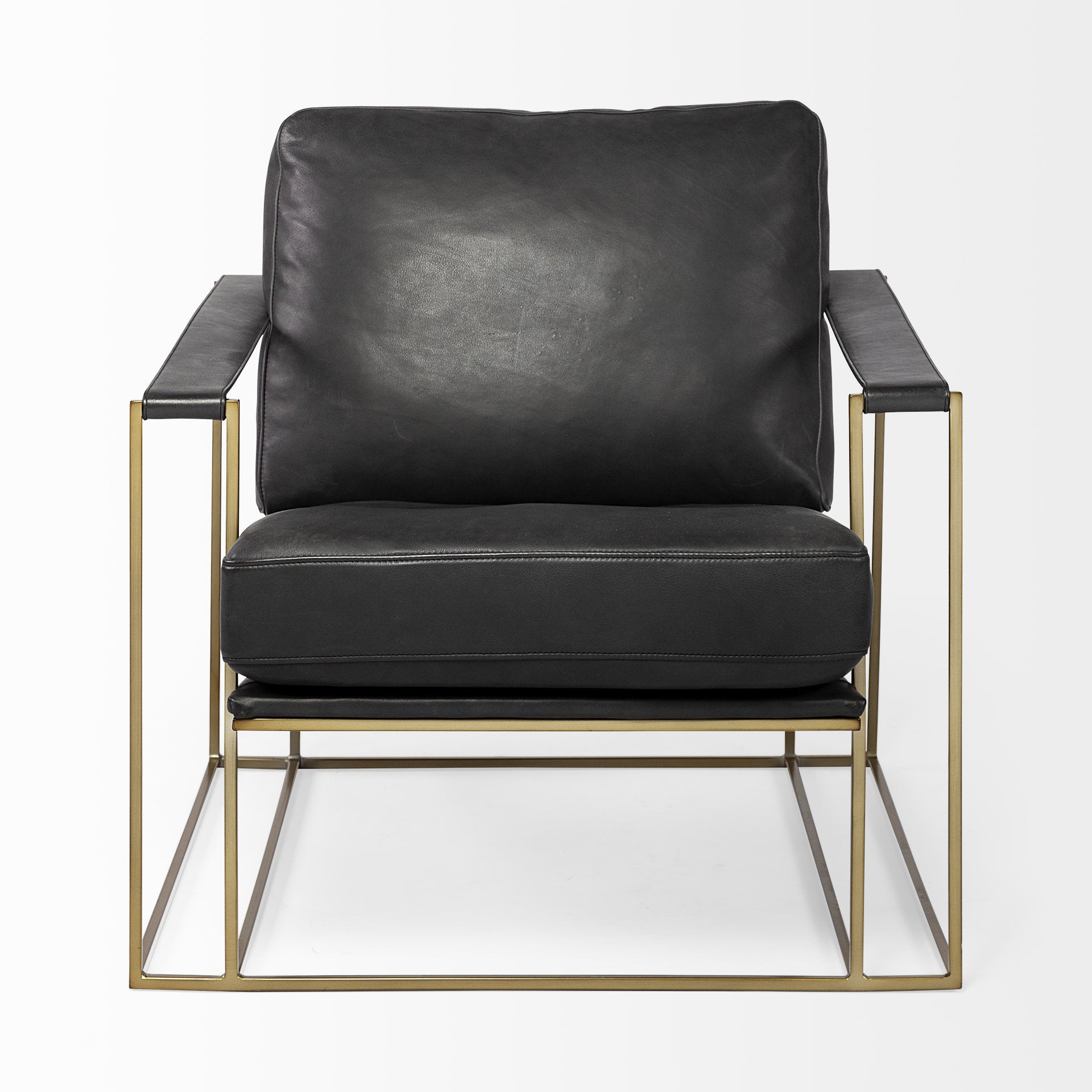 Black Leather Wrap Gold Accent Chair With Metal Frame Waveocity