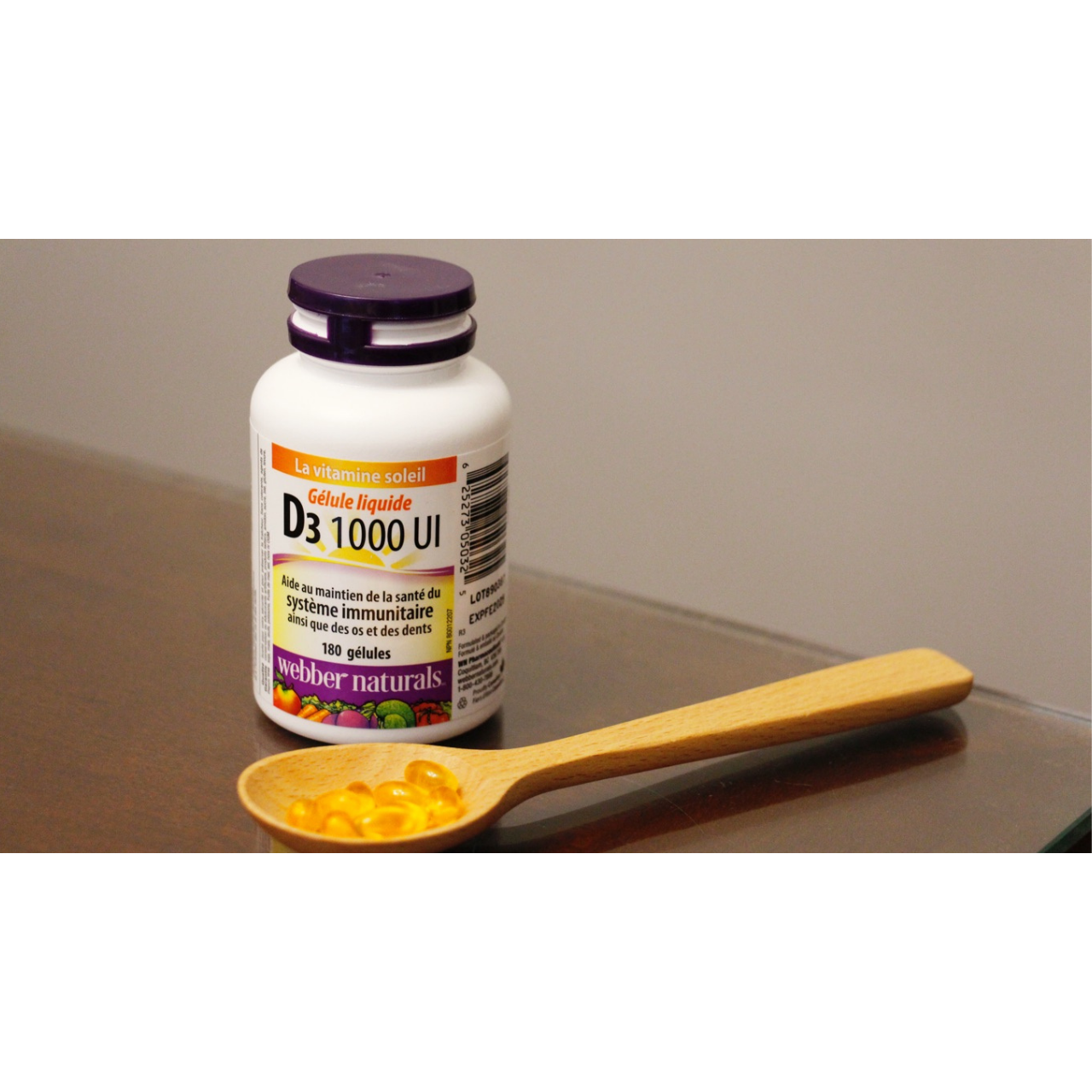 Bouteille de gélules de vitamine D Webber Naturals 1 000 UI