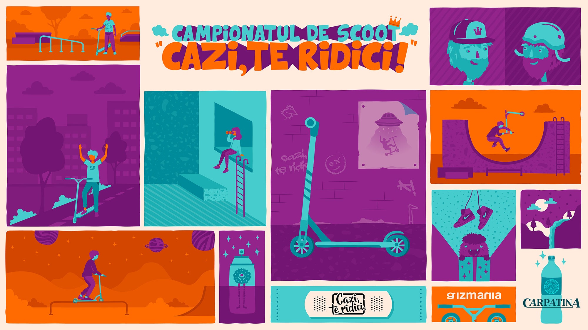 Poster de la Campionatul de SCOOT Cazi, te ridici! realizat de Ioana Berghian