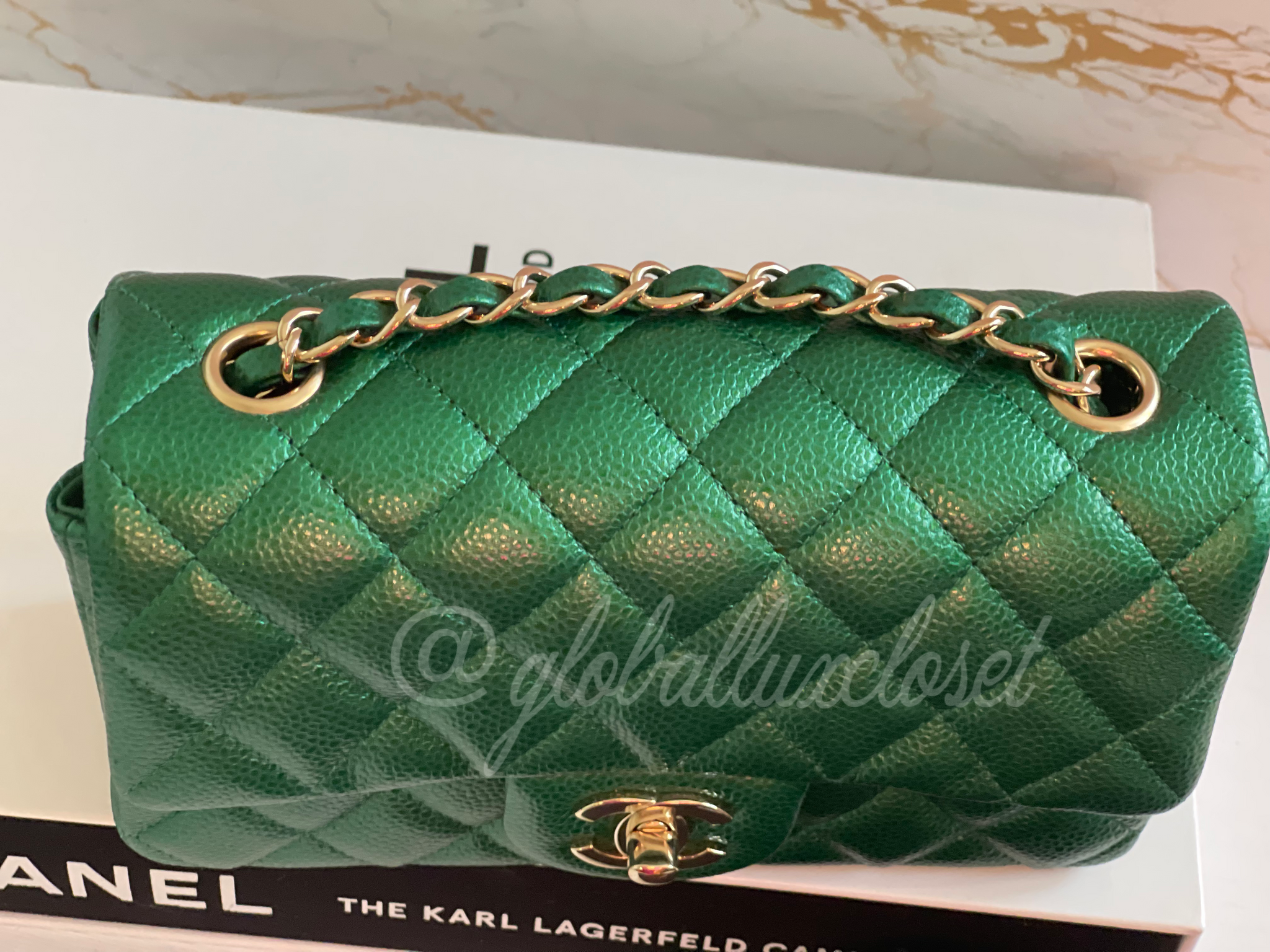 Chanel series 25 18s collection Emerald Green Caviar LGHW Mini rectang –  Globalluxcloset