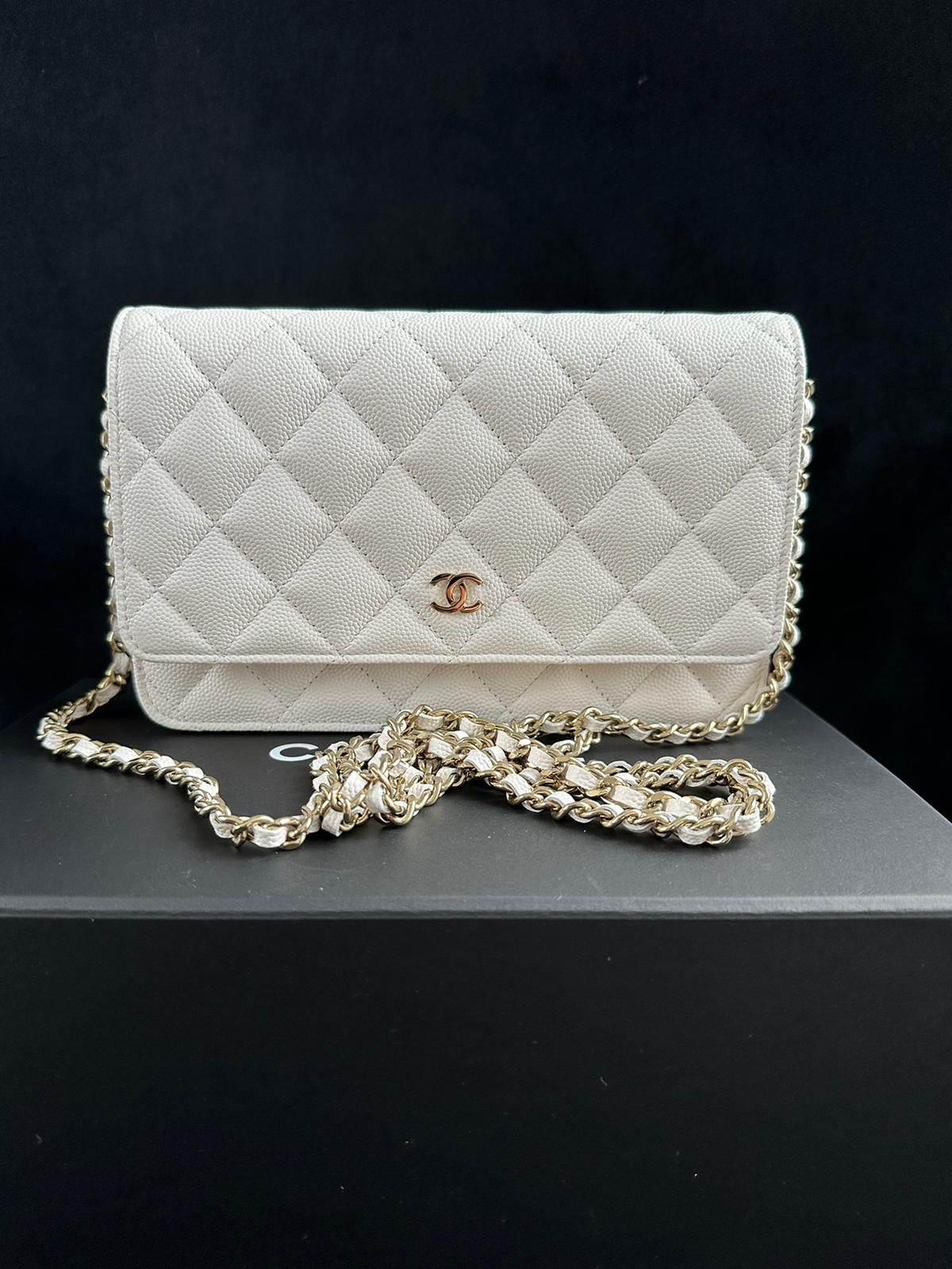 Chanel White Caviar LGHW Classic Wallet on Chain (WOC) – Globalluxcloset