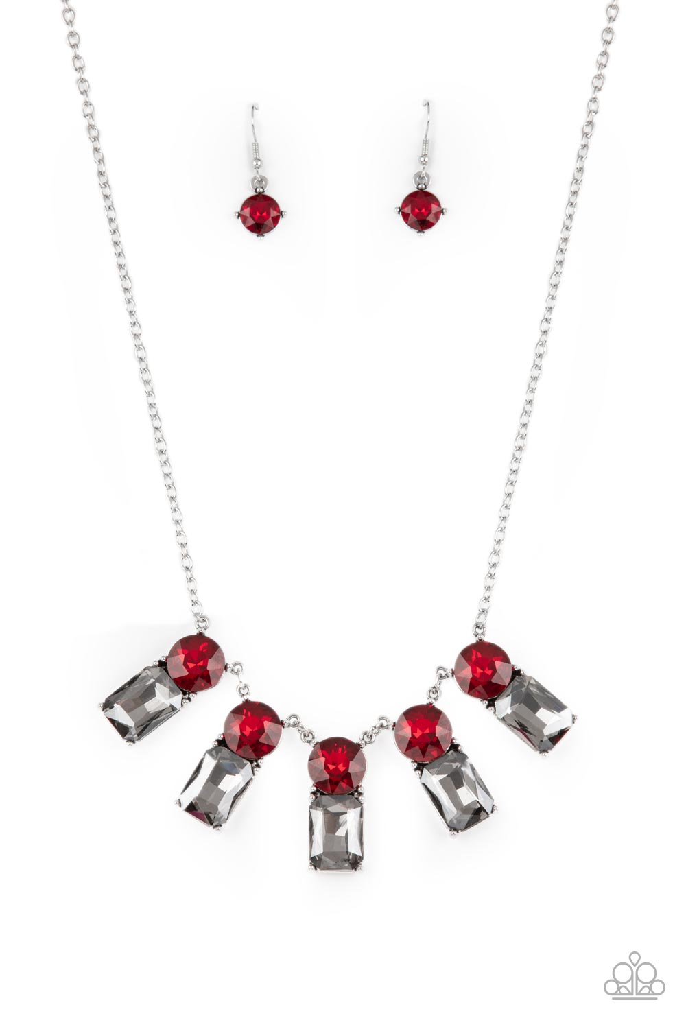 PAPARAZZI Celestial Royal - Red | Ruby Hematite Mixed Rhinestone Necklace-Paparazzi Jewelry Catalog | Gem Box Accessories Independent Consultant