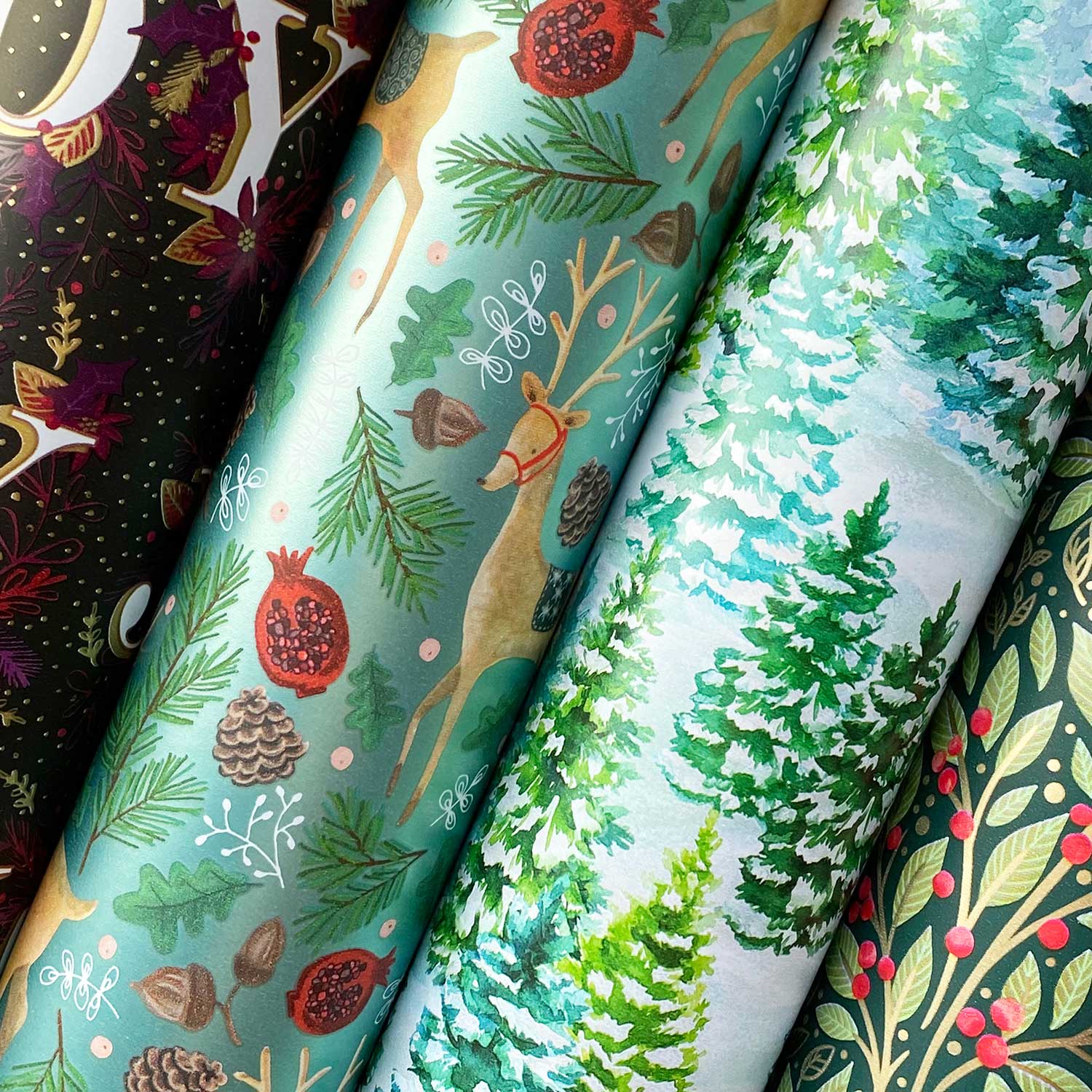 Christmas Wrapping Paper Whimsical Roll Bundle (25 Sq ft per Roll, 100 Total Sq ft), 4 Pack Jillson & Roberts