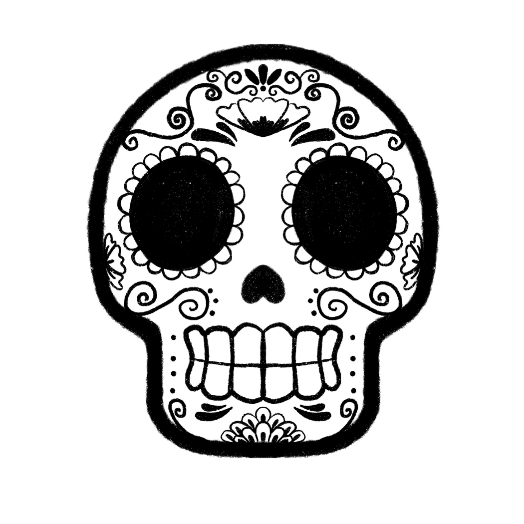 sugar skull black and white clip art