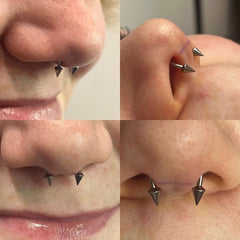 Titanium Threadless Circular Barbell in septum with Titanium Threadless Spear Ends