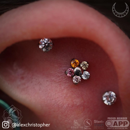 Ear pierced with a Pride collection Titanium Flower