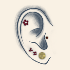 Drawn ear featuring 18K Gold Gem Ends and Zodiac Ends