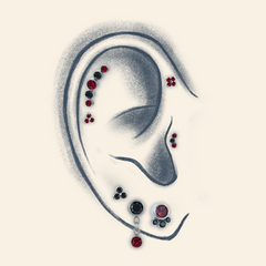 Drawn ear featuring titanium products from our Limited Edition 2024 Valentine's Day collection