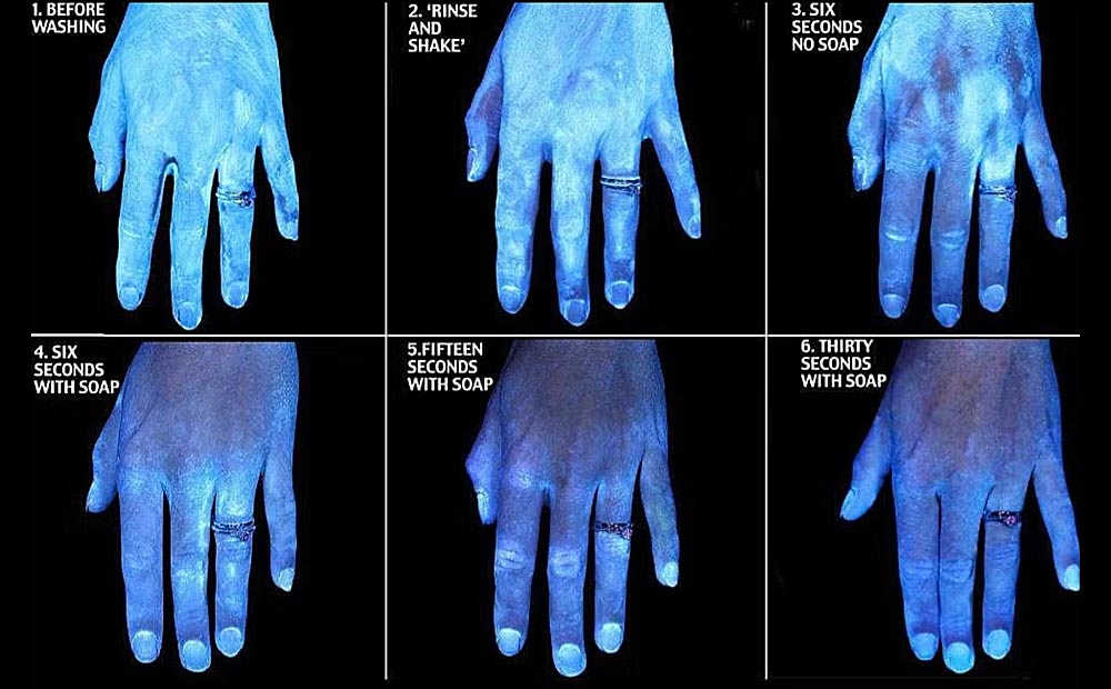 Black light photos show importance of washing hands